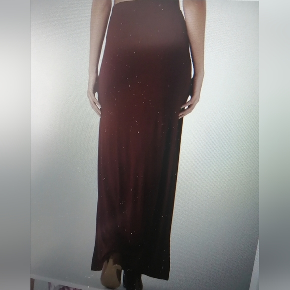 BURGUNDY MAXI FRONT SLITS SKIRT - Picture 7 of 7